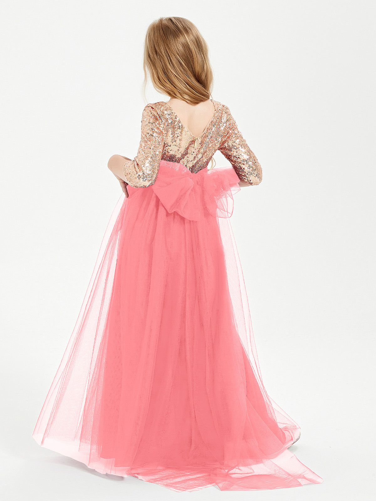 Sparkling Sequined Junior Bridesmaids Gown Watermelon